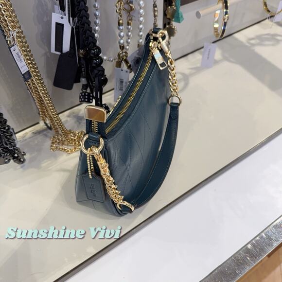 NWT Coach Teri Shoulder Bag Quilting CDP32 Gold/DARK TEAL Shiny smooth leather - Picture 4 of 9